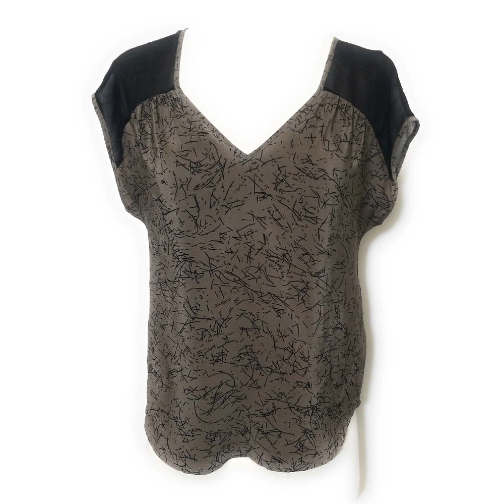 SPARKLE & FADE Olive 100% Silk Top Blouse Size CS